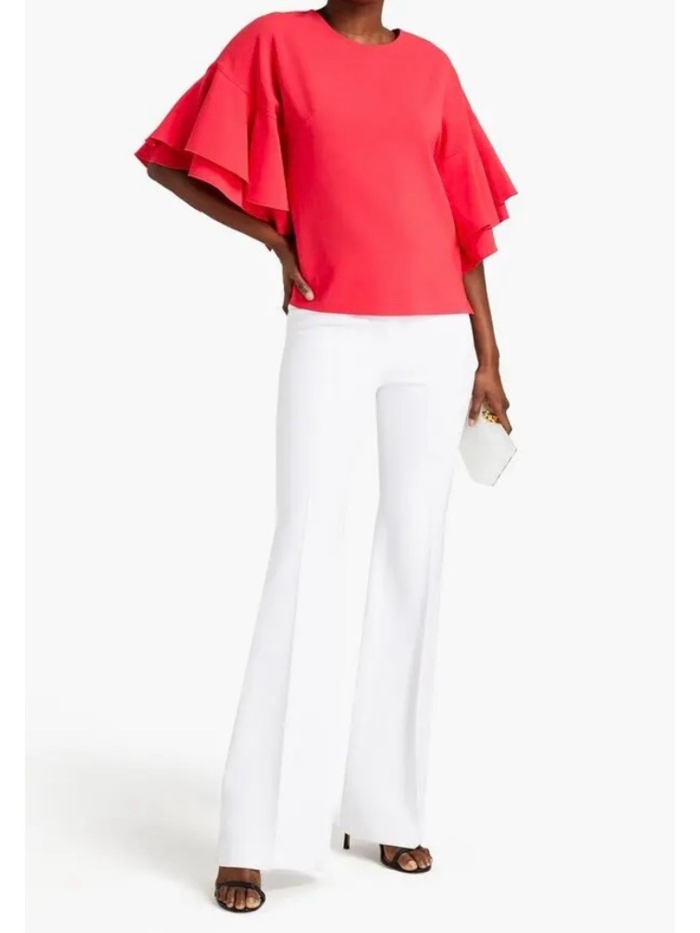 Carolina Herrera Ruffled Crepe Business Casual Round Neck Tiered Sleeve Top 16
